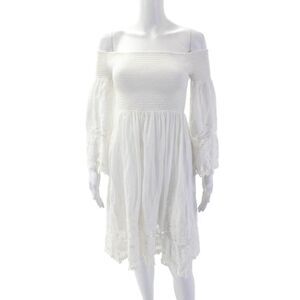 Giacomo Cinque Womens Cotton Embroidered Hem Off Shoulder Dress White One Size